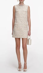 Janessa Sparkle Tweed Mini Dress with Pearl Trim