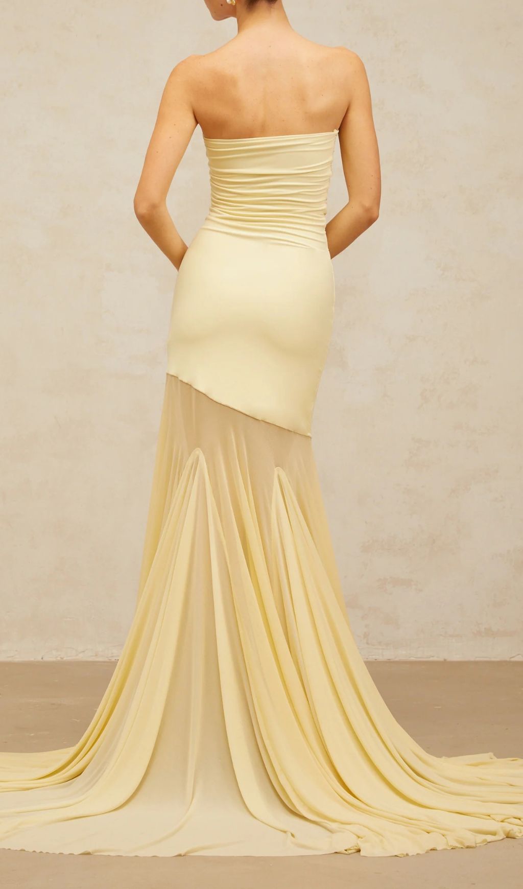 Radiant Gyda Yellow Strapless Mesh Maxi Dress