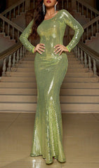 Cynane Dazzling Lime Sequin Backless Maxi Dress