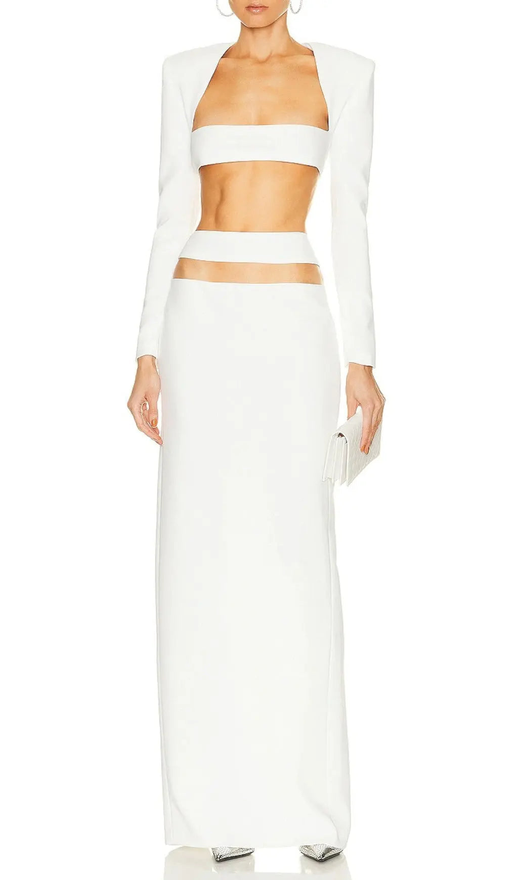 Chic White Sculptural Cut-Out Two-Piece Maxi Skirt Set