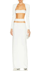 Chic White Sculptural Cut-Out Two-Piece Maxi Skirt Set