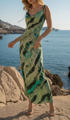 Jaffer Women's Green & Teal Abstract Print Cowl Neck Maxi Dress