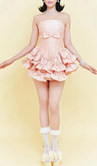 Demelza Blush Pink Strapless Corset Ruffle Mini Dress