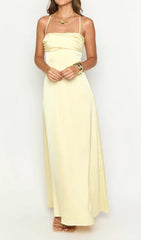 Devota Yellow Satin Strappy Backless Maxi Dress