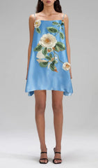 Fina Luxe Sky Blue Floral Embroidered Mini Dress