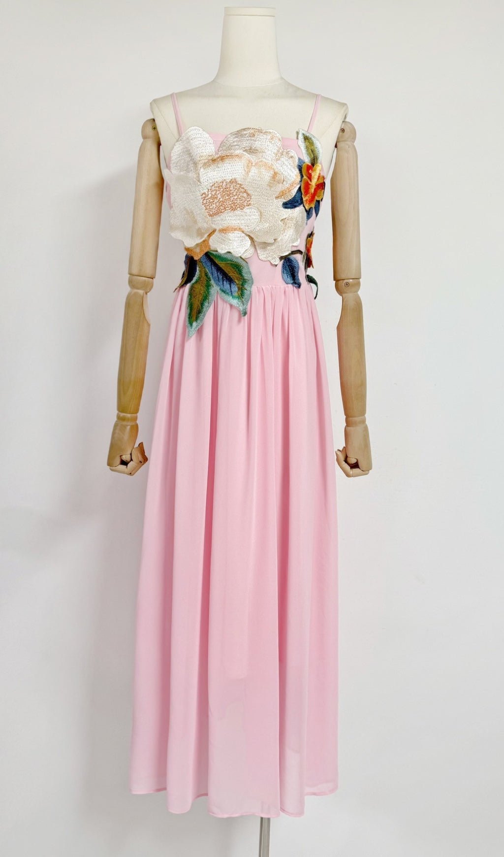 Emanuele Enchanting Pink Floral Embroidered Maxi Dress