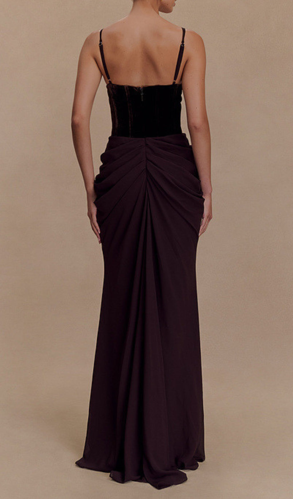 Dericia Velvet Bustier Draped Maxi Dress