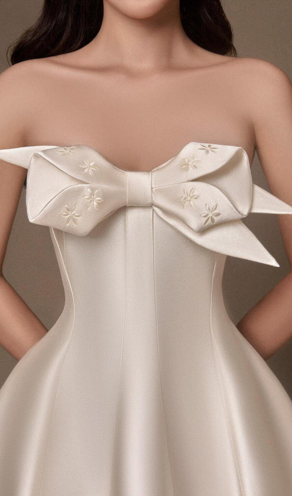 Avani Elegant Taffeta Strapless Midi Dress with Statement Bow