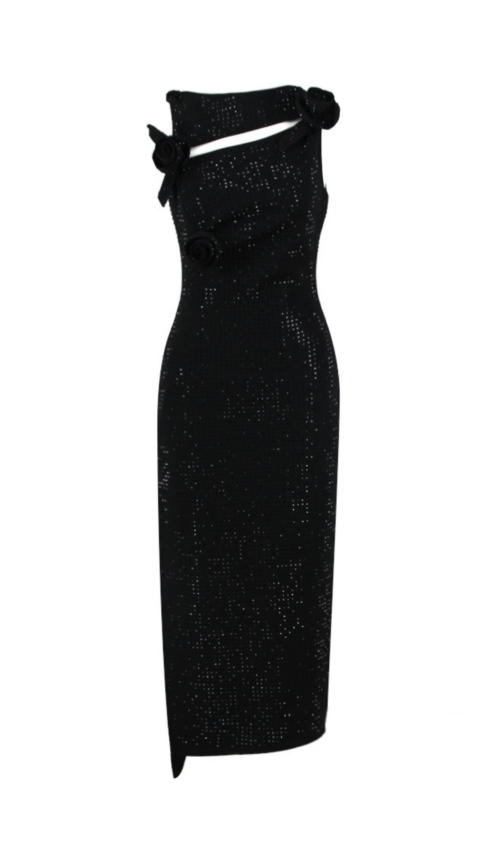 Dazzling Black Sequin Midi Dress