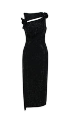 Dazzling Black Sequin Midi Dress