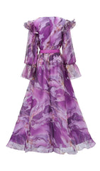 Feya Purple Abstract Print Maxi Dress