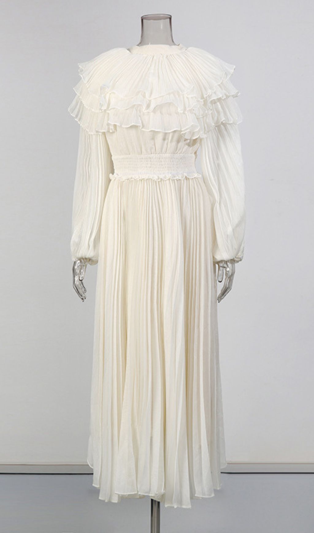 Julisa Ivory Ruffle Pleated Midi Dress