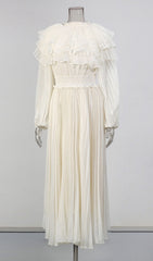 Julisa Ivory Ruffle Pleated Midi Dress