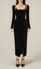 Grisel Timeless Allure Red Velvet Corset Midi Dress