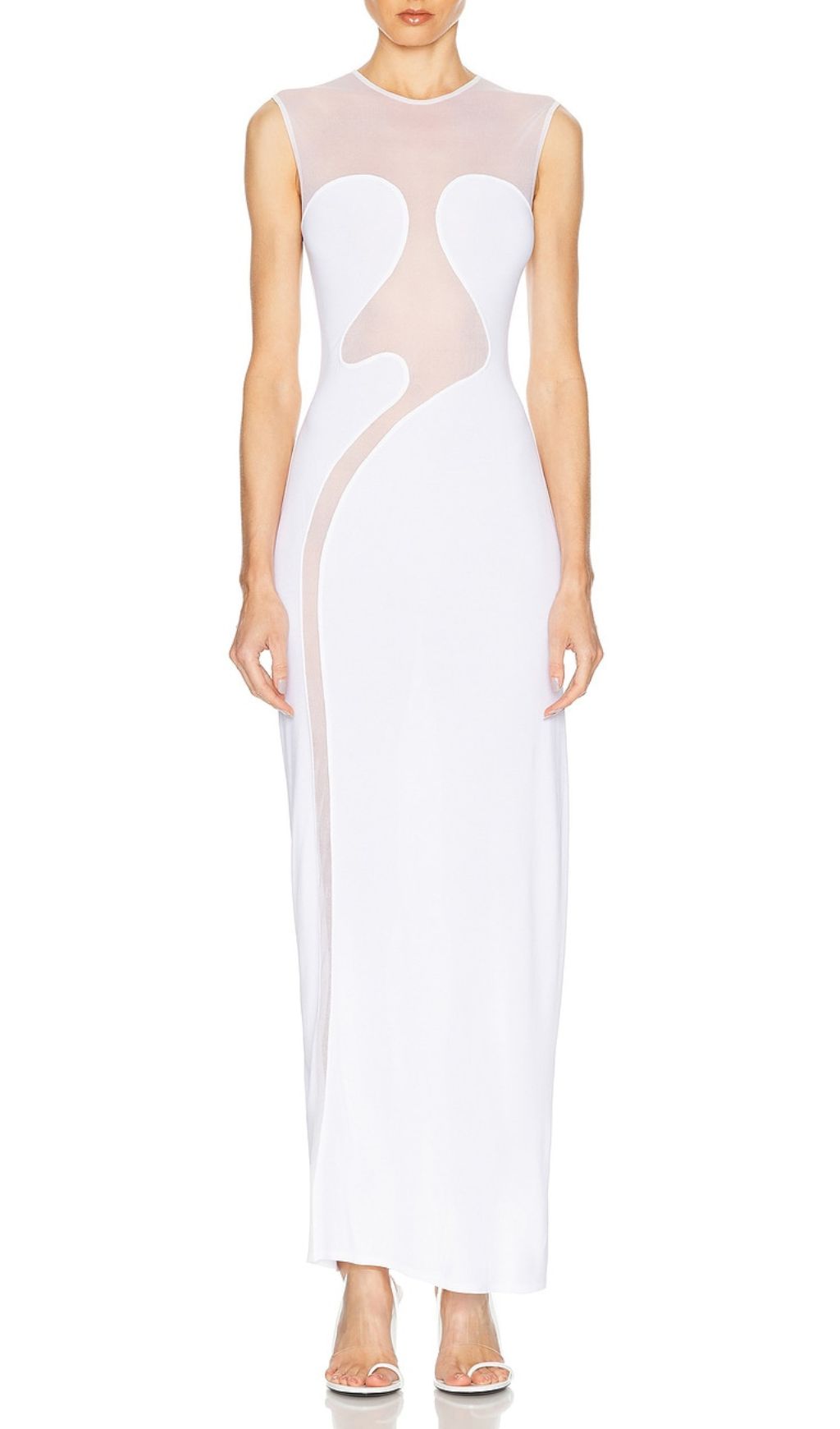 Fadia White Mesh Illusion Maxi Dress