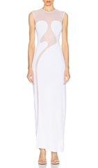 Fadia White Mesh Illusion Maxi Dress