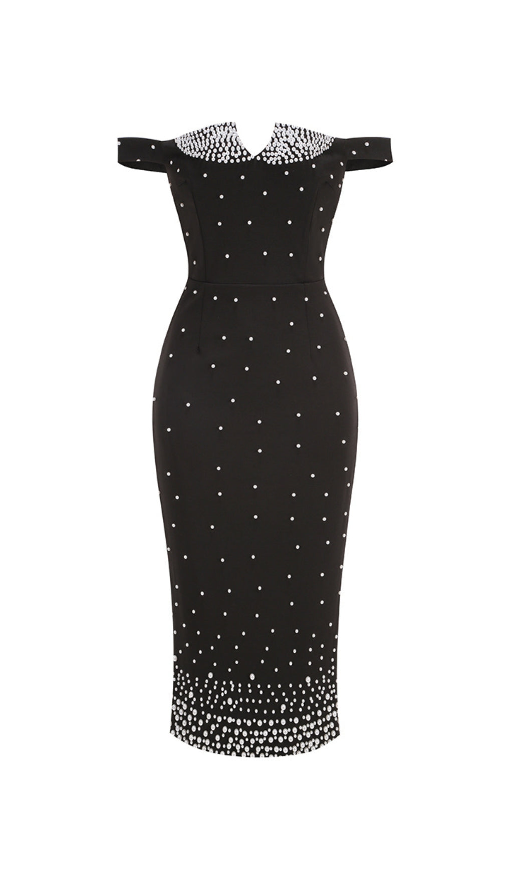 Carolyn Elegant Off-Shoulder Black Midi Dress