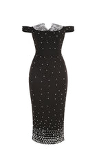 Carolyn Elegant Off-Shoulder Black Midi Dress