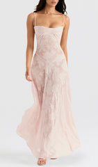 Billie Romantic Pink Floral Lace-Up Back Maxi Dress