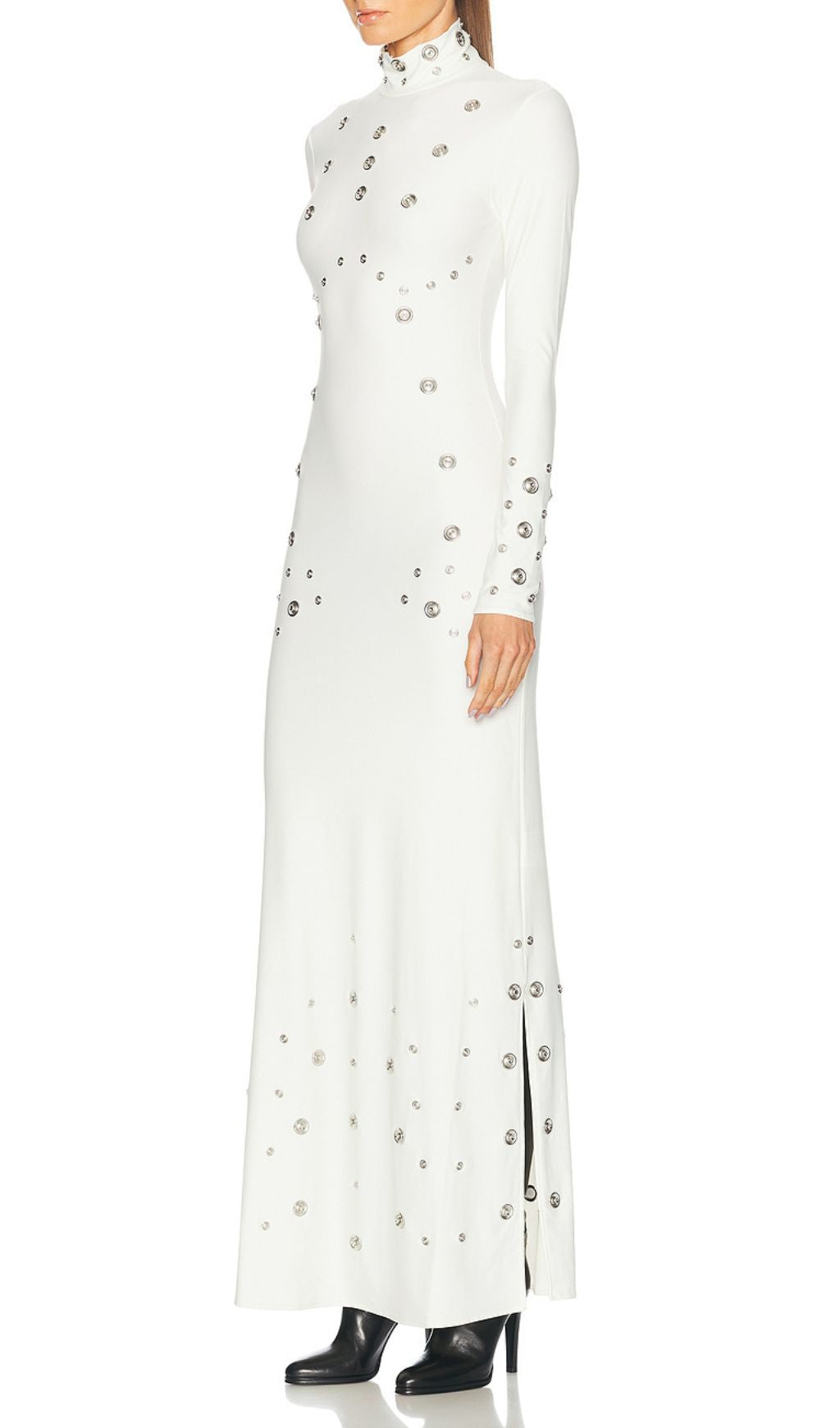 Ishana White Embellished Mock Neck Maxi Gown
