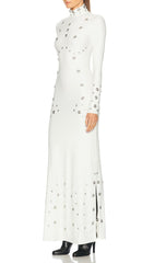 Ishana White Embellished Mock Neck Maxi Gown