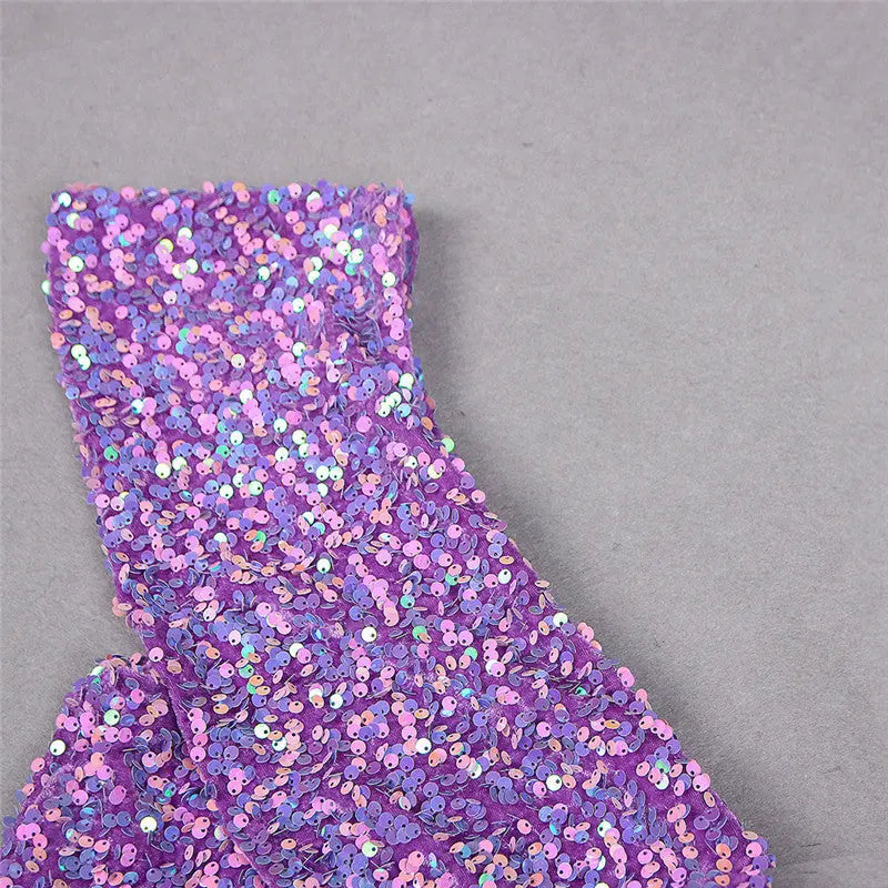 Dazzling Purple Sequin Strapless Midi Dress