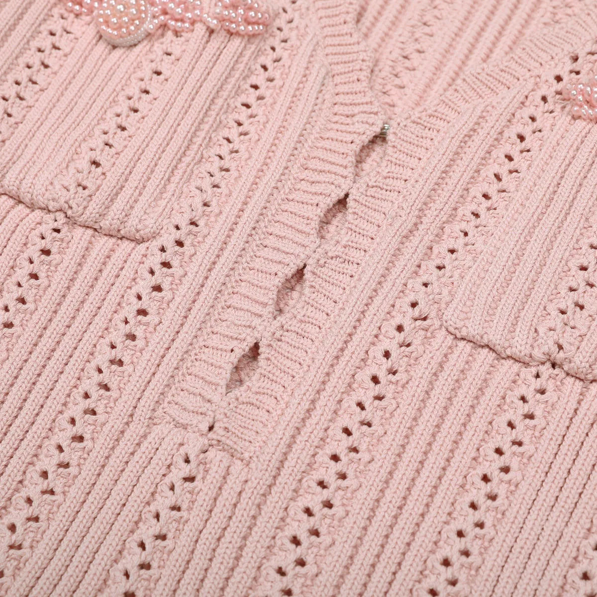 Elegant Pink Beaded Knit Mini Dress