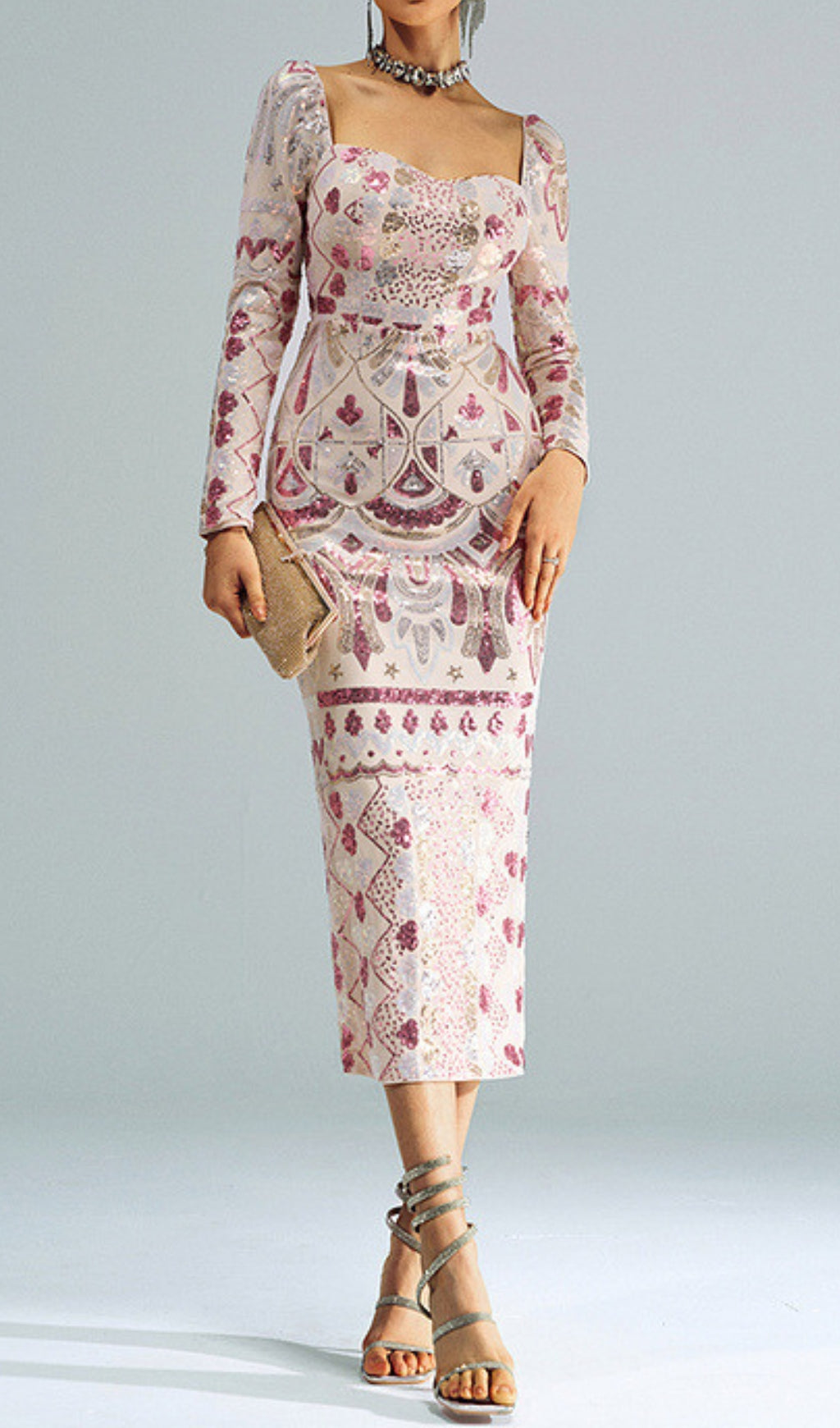 Cansu Dazzling Sequin Long Sleeve Midi Dress