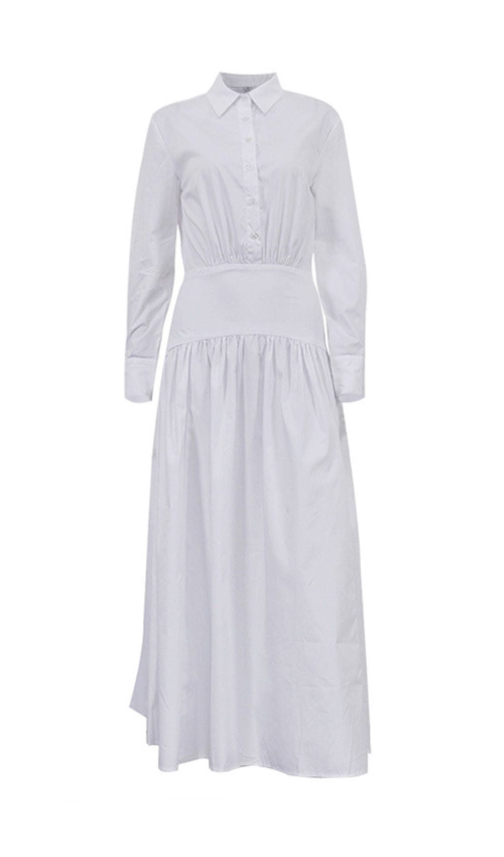 Eilert Chic White Ruched Shirt Dress