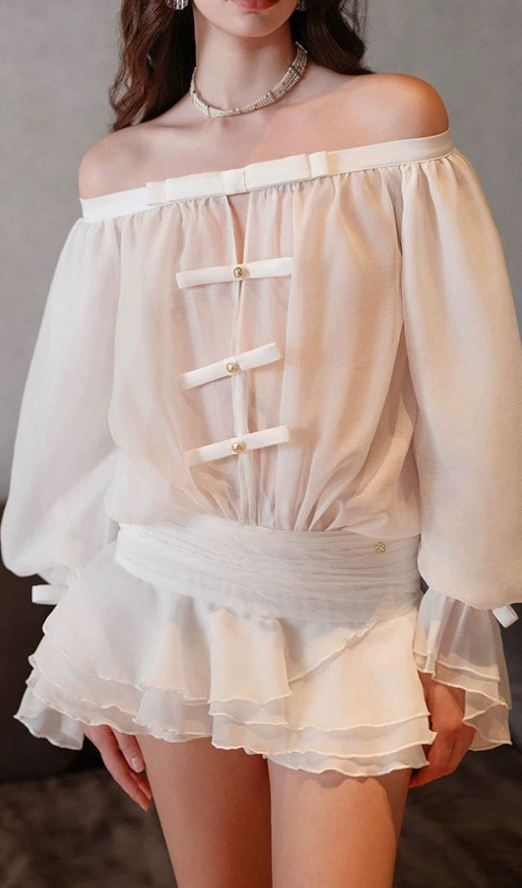 Darragh Elegant Blush Off-Shoulder Ruffle Skort Romper