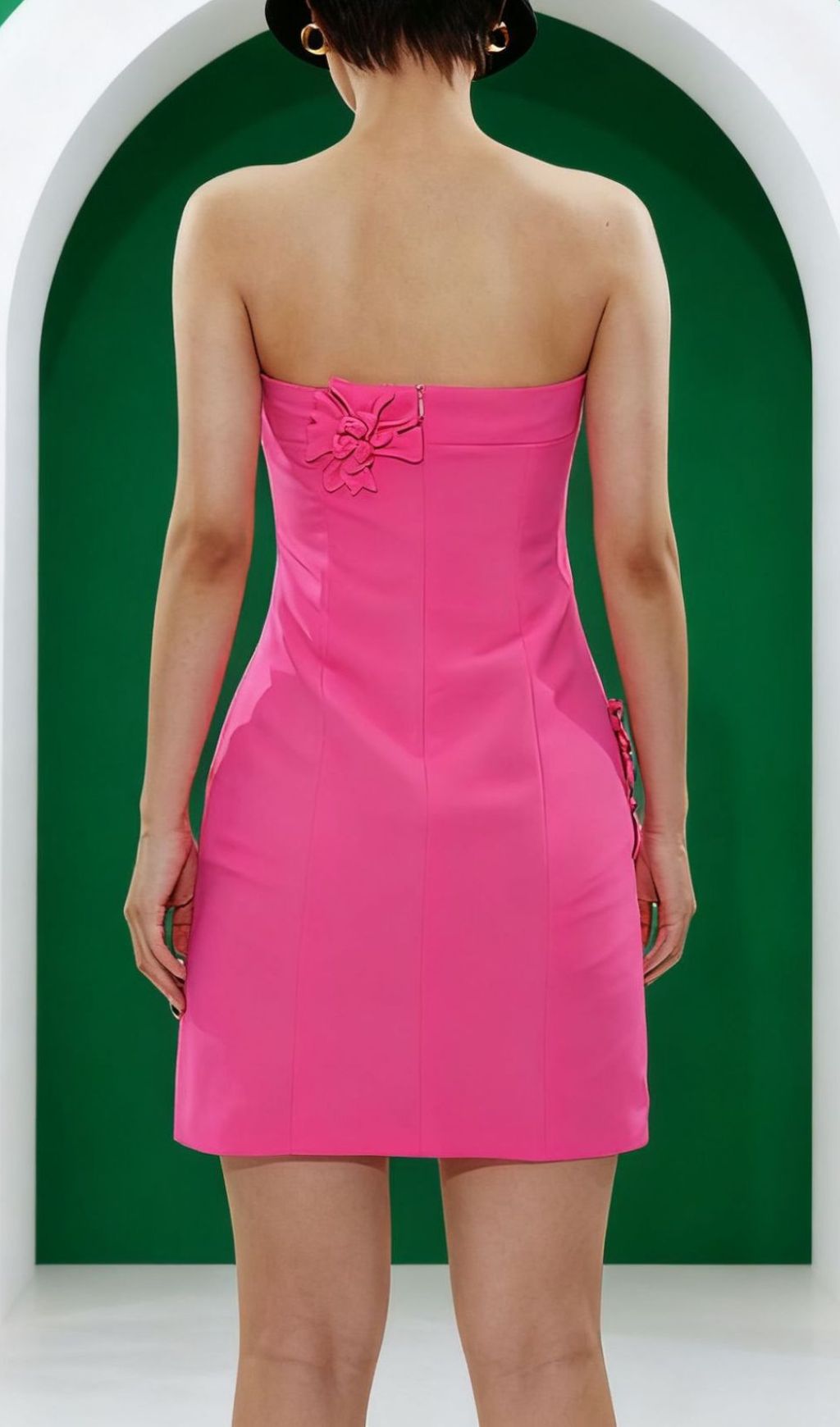 Holleen Pink 3D Floral Strapless Mini Dress