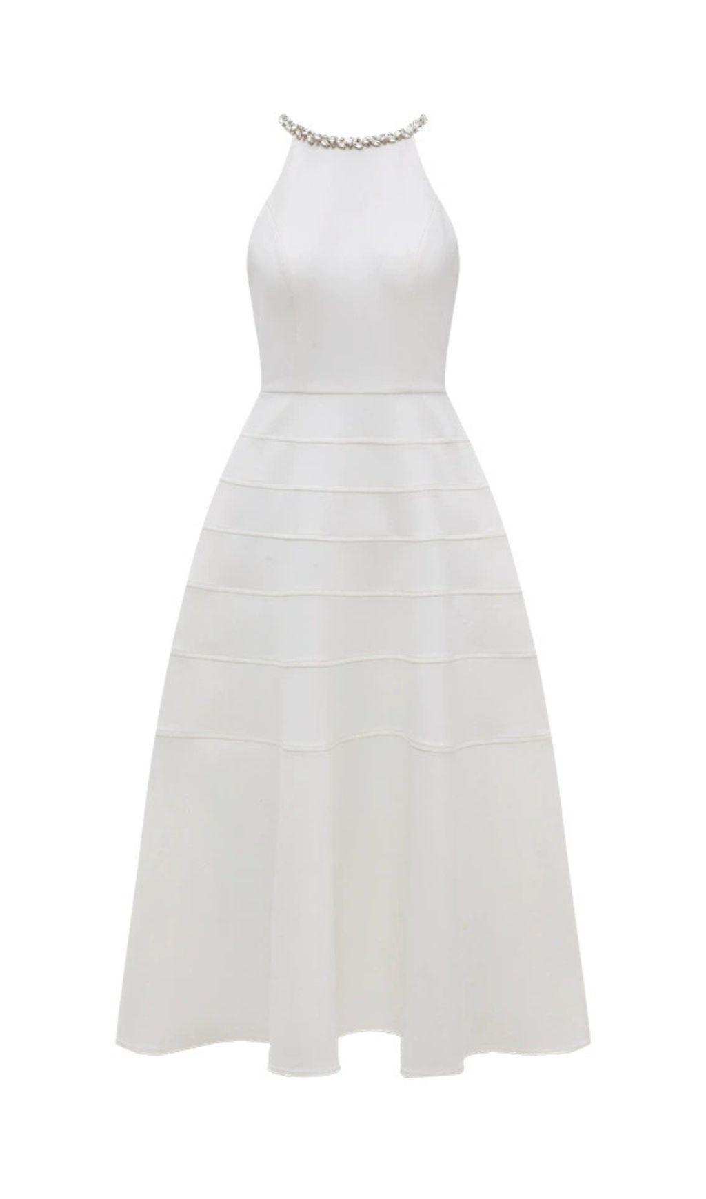 Freja White Diamante Halter Midi Dress