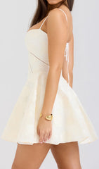 Didina Chic White Floral Jacquard Mini Dress with Corset-Inspired Bodice