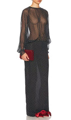 Chic Sheer Polka Dot Long Sleeve Maxi Dress