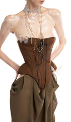Edna Brown Whimsical Strapless Corset Maxi Dress