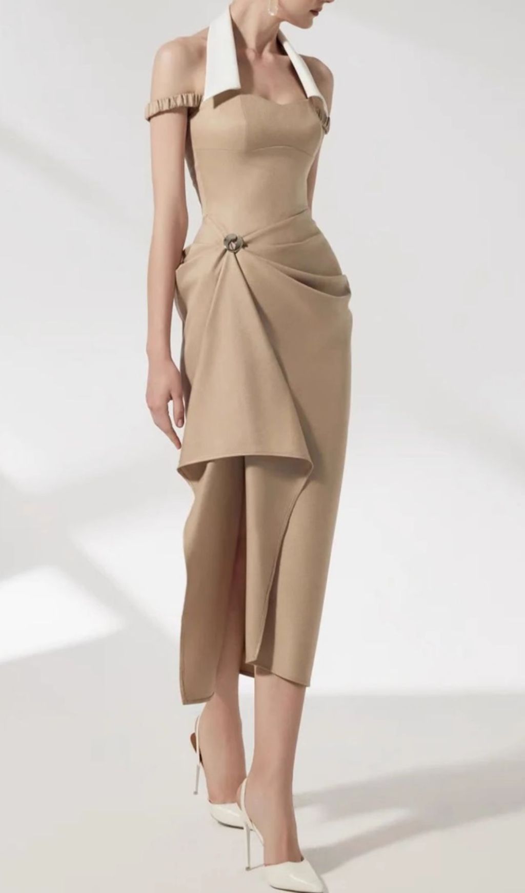 Foley Avant-Garde Halter Midi Dress