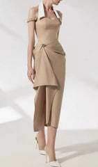 Foley Avant-Garde Halter Midi Dress