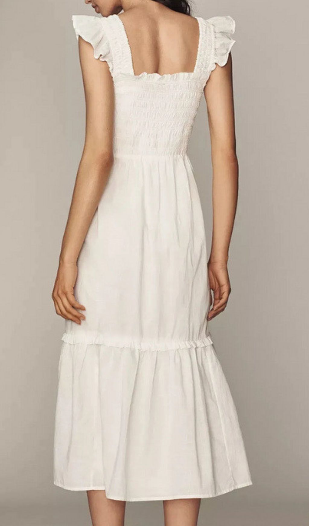 Fahari White Smocked Off-Shoulder Midi Dress