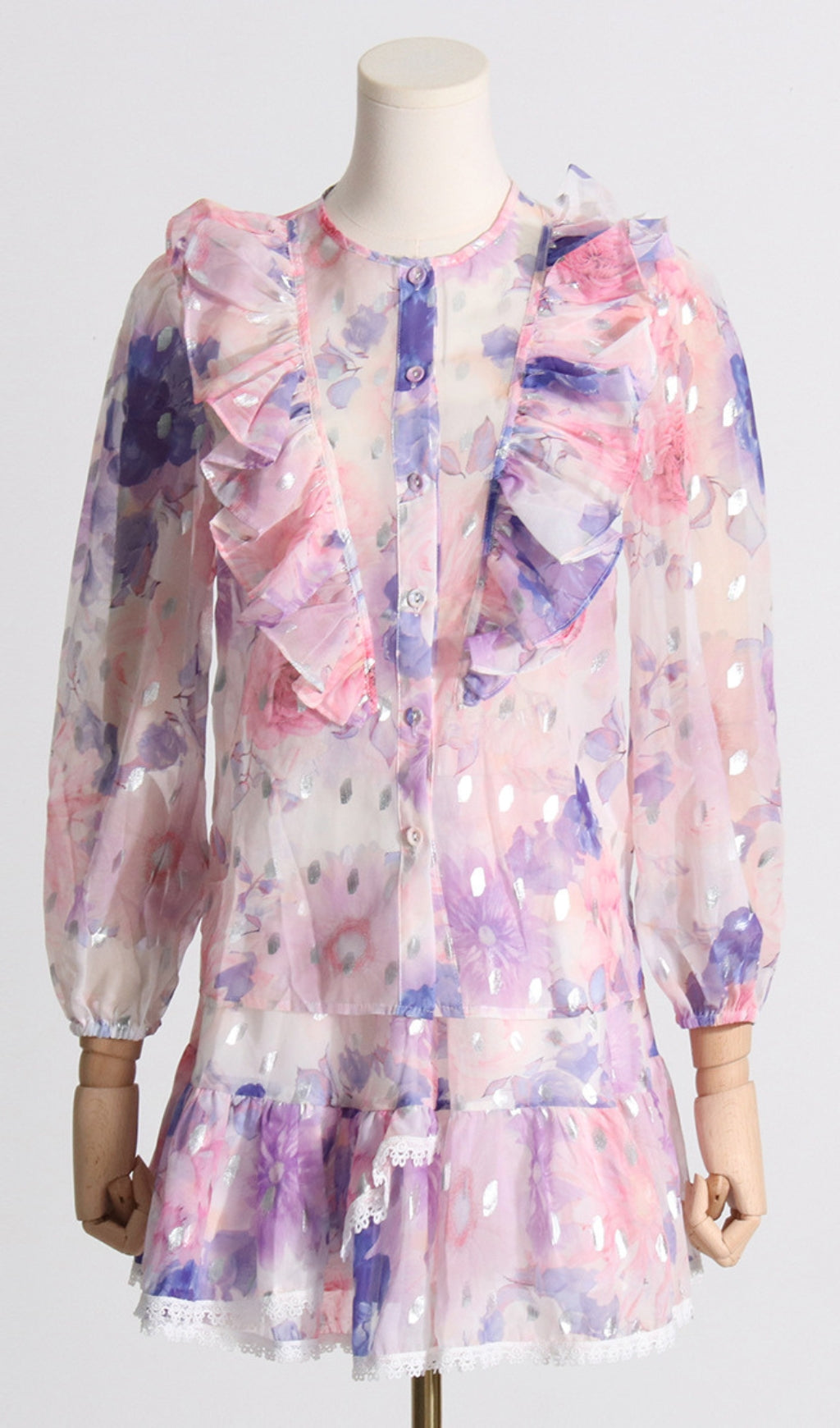 Elvina Shimmer Floral Ruffle Mini Dress