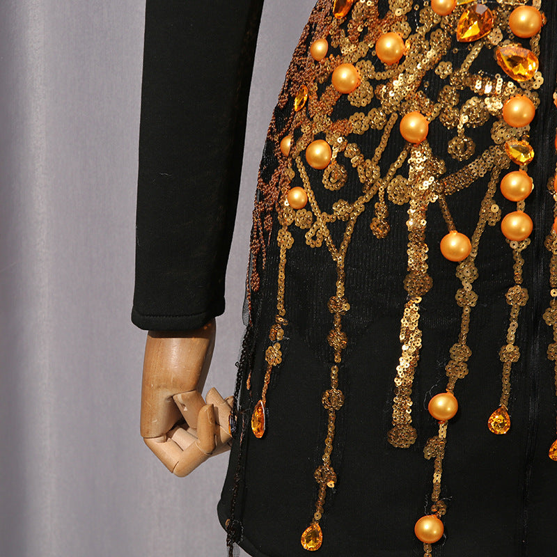 Isak Dazzling Black Sequin Beaded Mini Blazer Dress