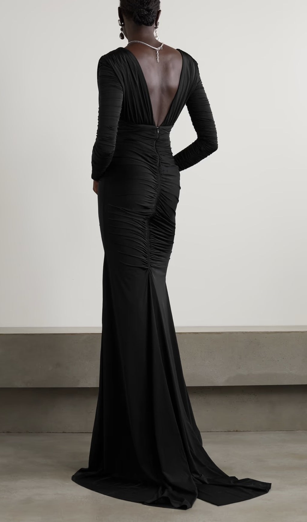 Alda Luxe Backless V-Neck Ruched Gown