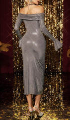 Glamorous Cassian Rhinestone Off-Shoulder Midi Dress