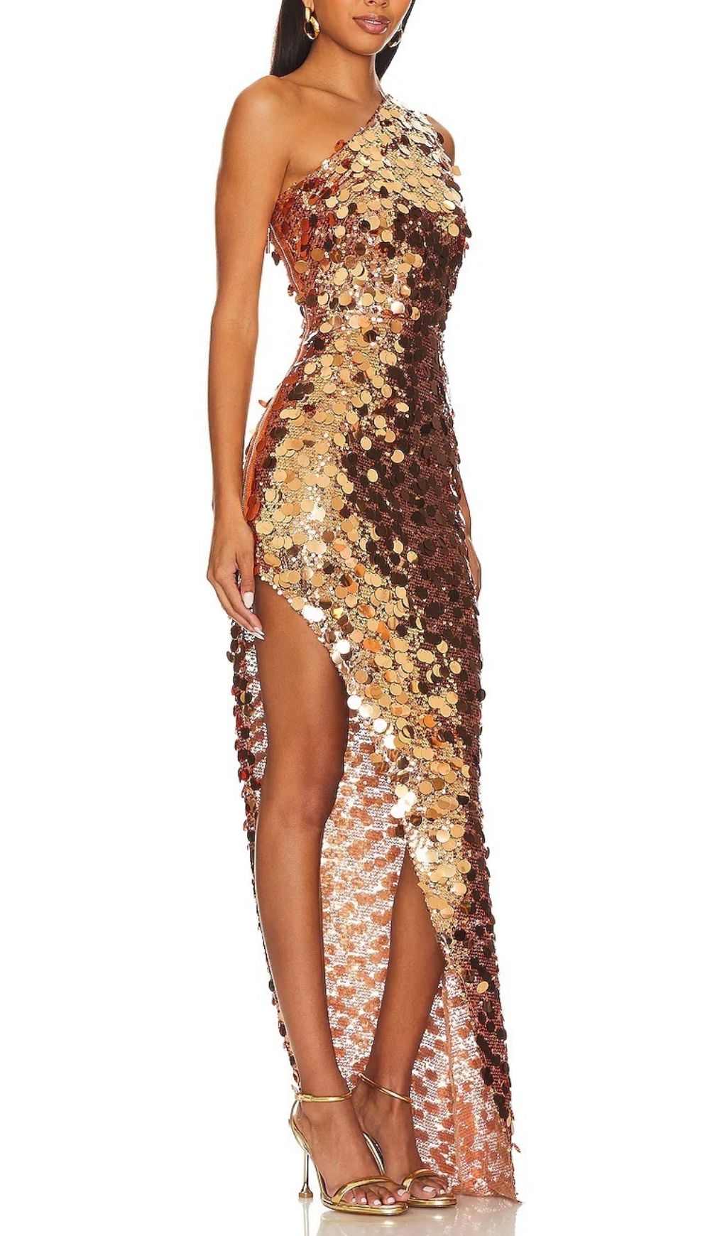Jorja Dazzling Gold Sequin One-Shoulder Maxi Dress
