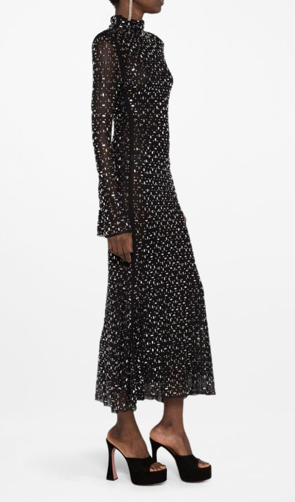 Butrus Dazzling Black Crystal Long Sleeve Maxi Dress