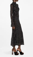 Butrus Dazzling Black Crystal Long Sleeve Maxi Dress