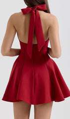 Ervin Red Halter Square Neck Mini Dress