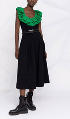 Emmalyn Statement Green Flounce Plunge Midi Dress
