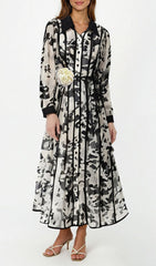 Ffion Abstract Monochrome Belted Midi Shirt Dress