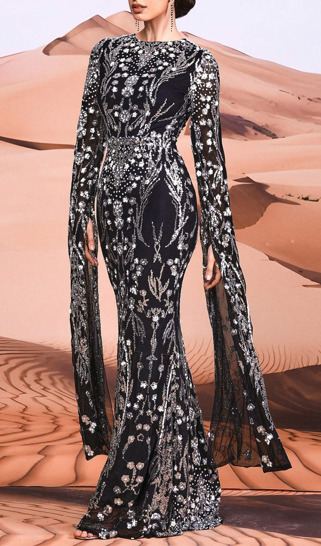 Luxurious Black & Silver Sequin Maxi Dress