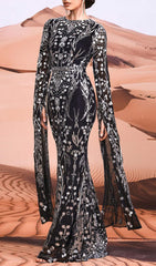 Luxurious Black & Silver Sequin Maxi Dress